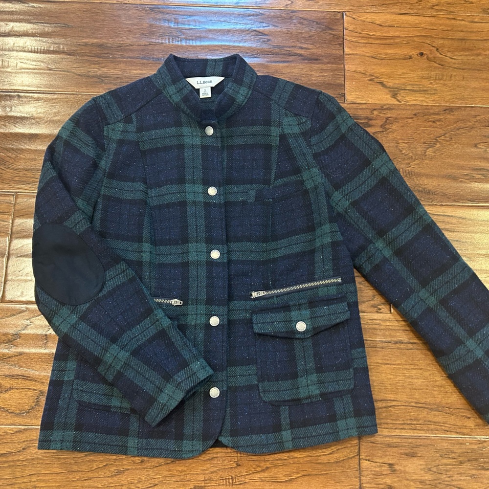 L.L. Bean Wool Tartan Plaid Blazer Jacket Womens Size Small Petite S P